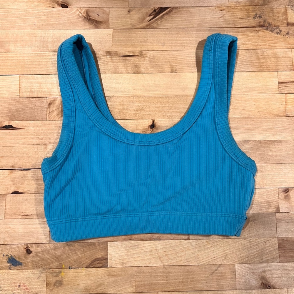 Alo Ribbed Wellness Bra Blue - Picture 3 of 4